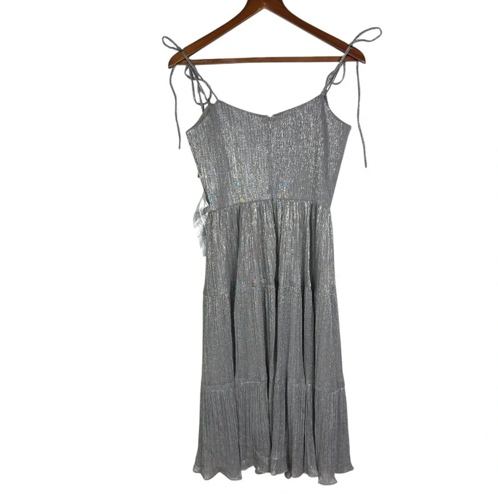 NWT Dress The Population Dream Metallic Tiered Midi Dress Size S Dove Multi - Picture 6 of 13